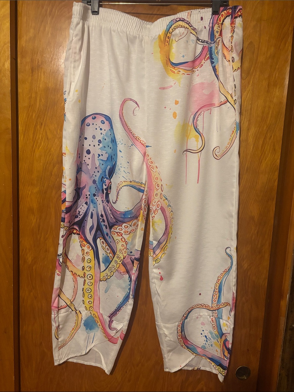 White Octopus-Print Lightweight Lounge Pants